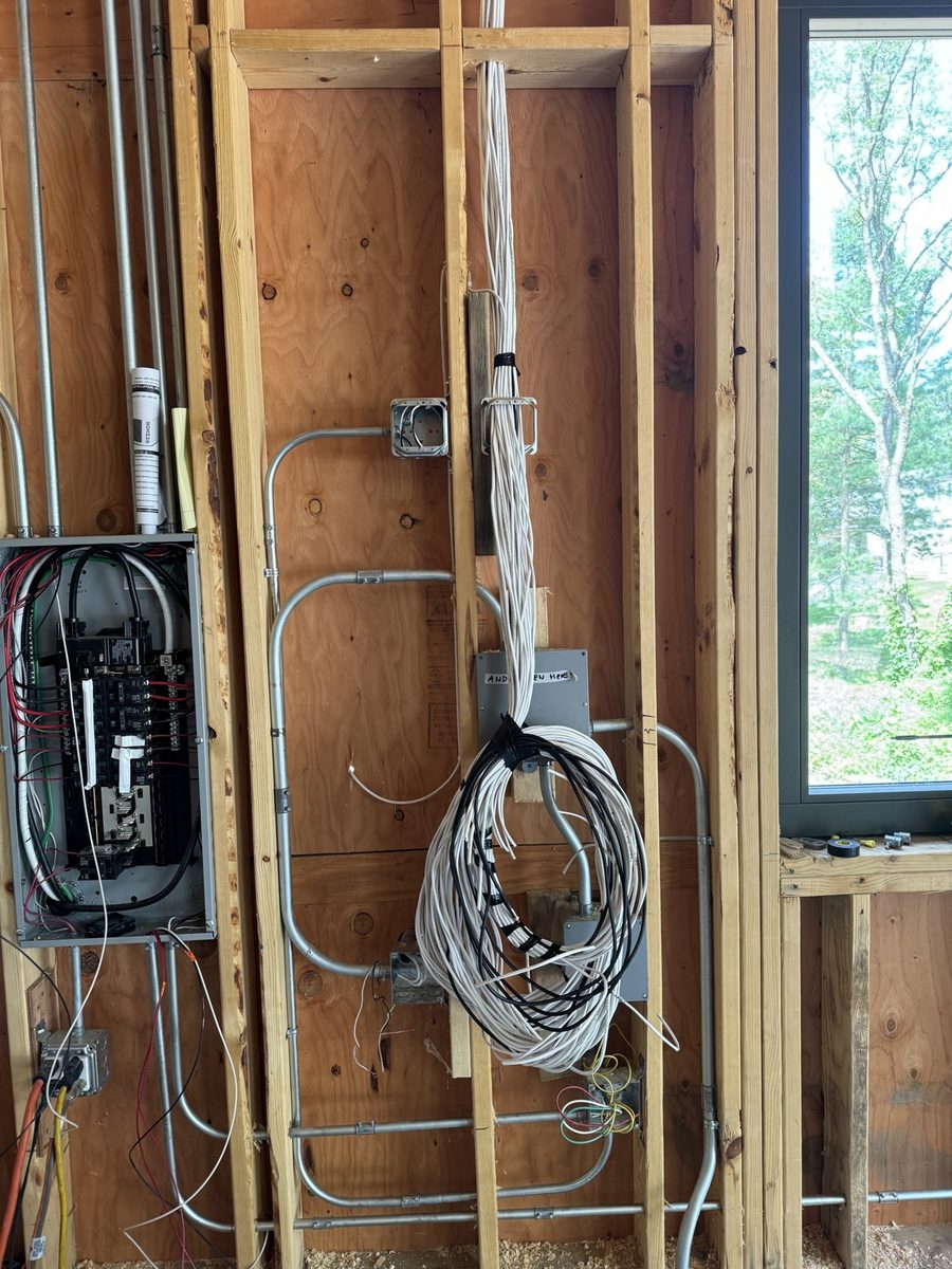 Structured wiring rough-in with cable bundles in open framing
