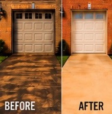 Driveway before and after power washing